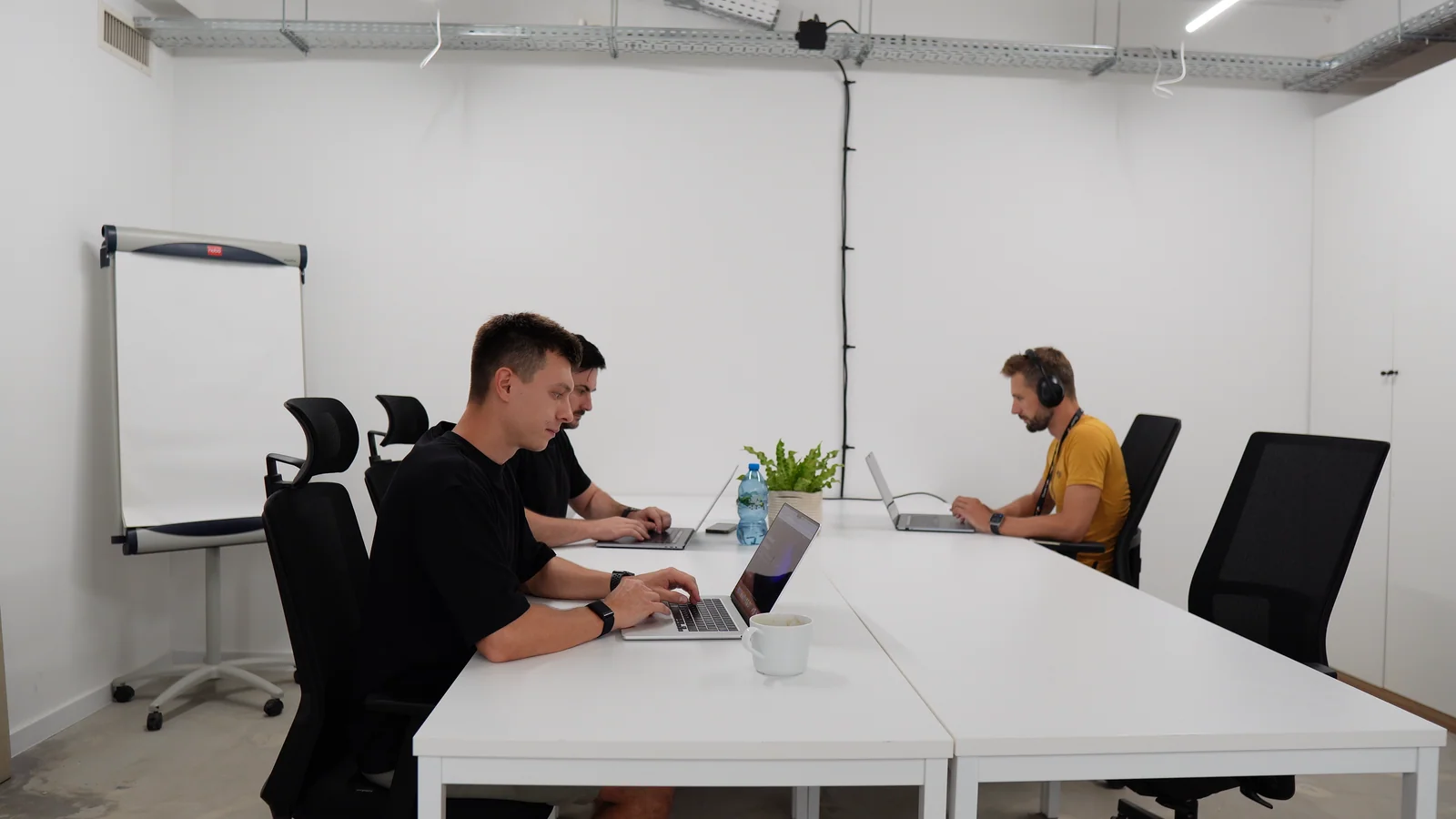 The Bosar team working together at laptops in the office